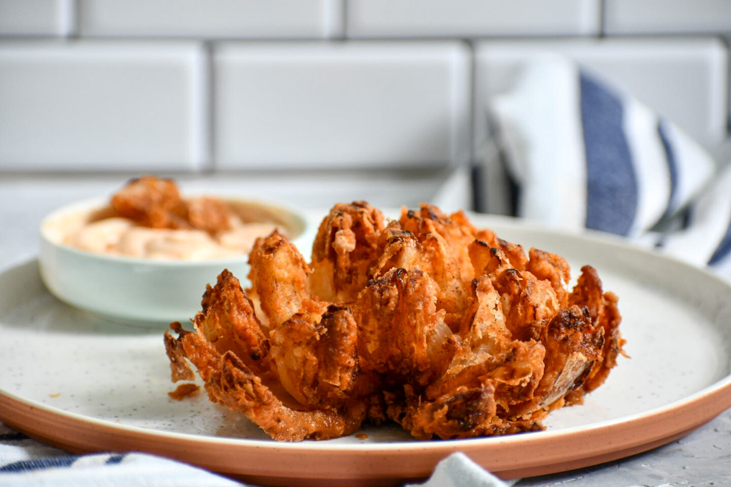 Crispy Air fryer Blooming Onion with Spicy Mayo Dipping Sauce